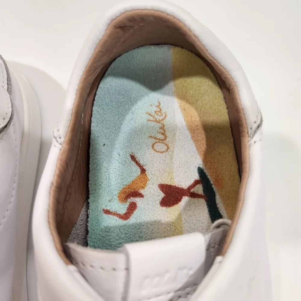 OluKai Pehuea Li 'Ili White Leather Sneakers Drop-In Heel Womens Size 10